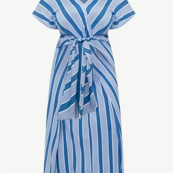 Eloquii Blue Faux Wrap Tie Front Maxi Dress - Picture 6 of 15